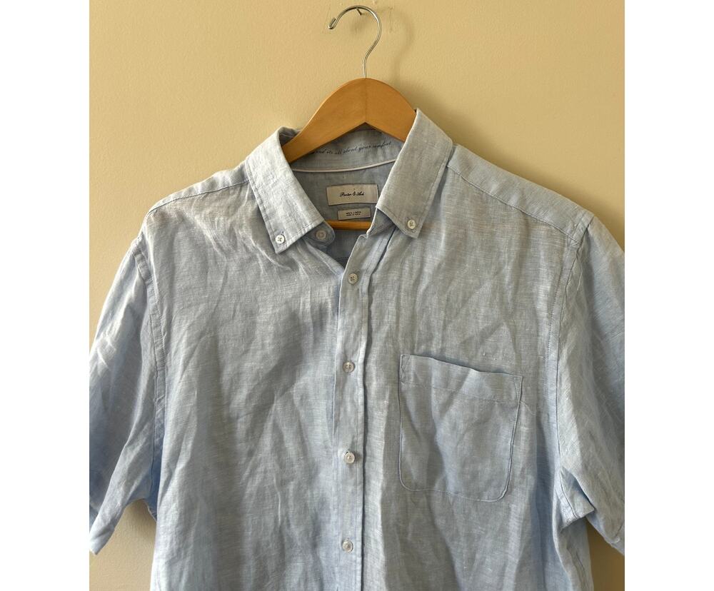 Light Blue Porter & Ash 100% Linen Short-sleeve Button-up Shirt Men's Large